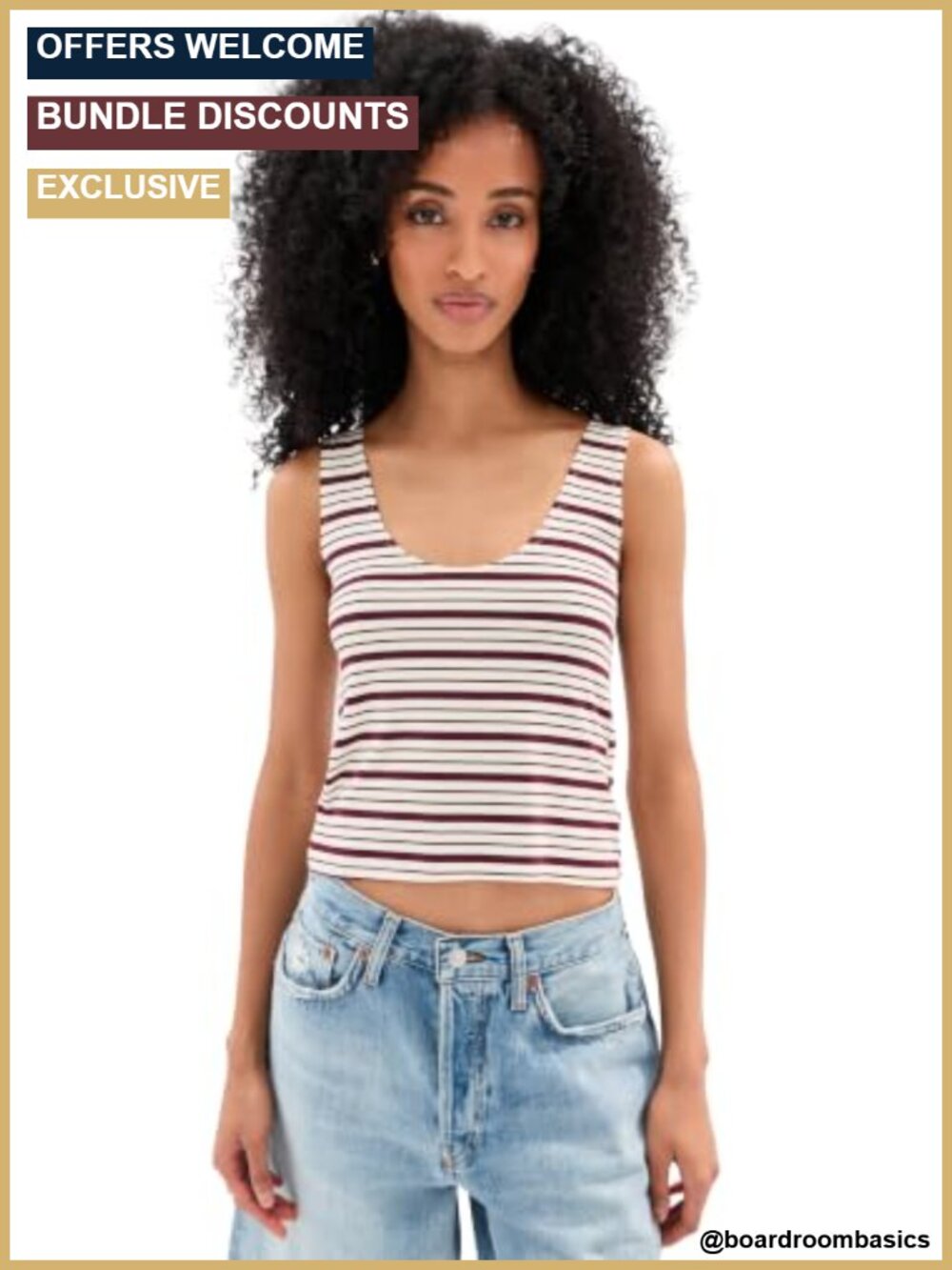 Cropped Stripe Tank Sleeveless Scoop Neck Super-Stretch Jersey